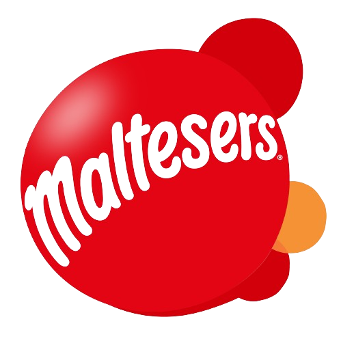 Maltesers logo with red and orange elements on a white background