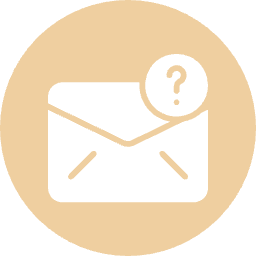 White envelope icon with a question mark inside on a beige circular background