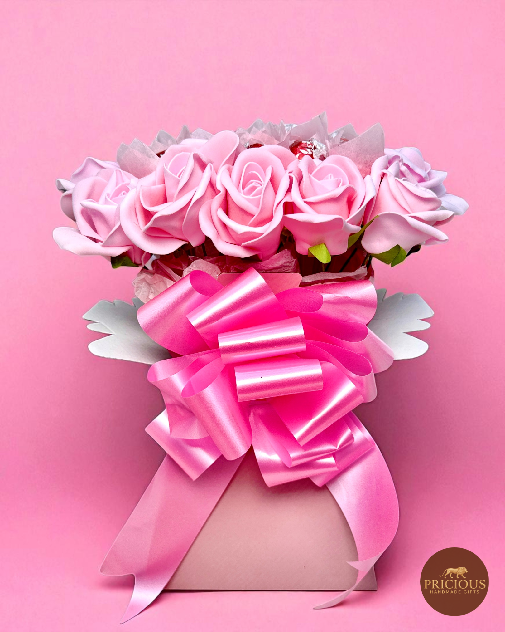 Lindt Lindor pink rose chocolate gift bouquet in blush wrap