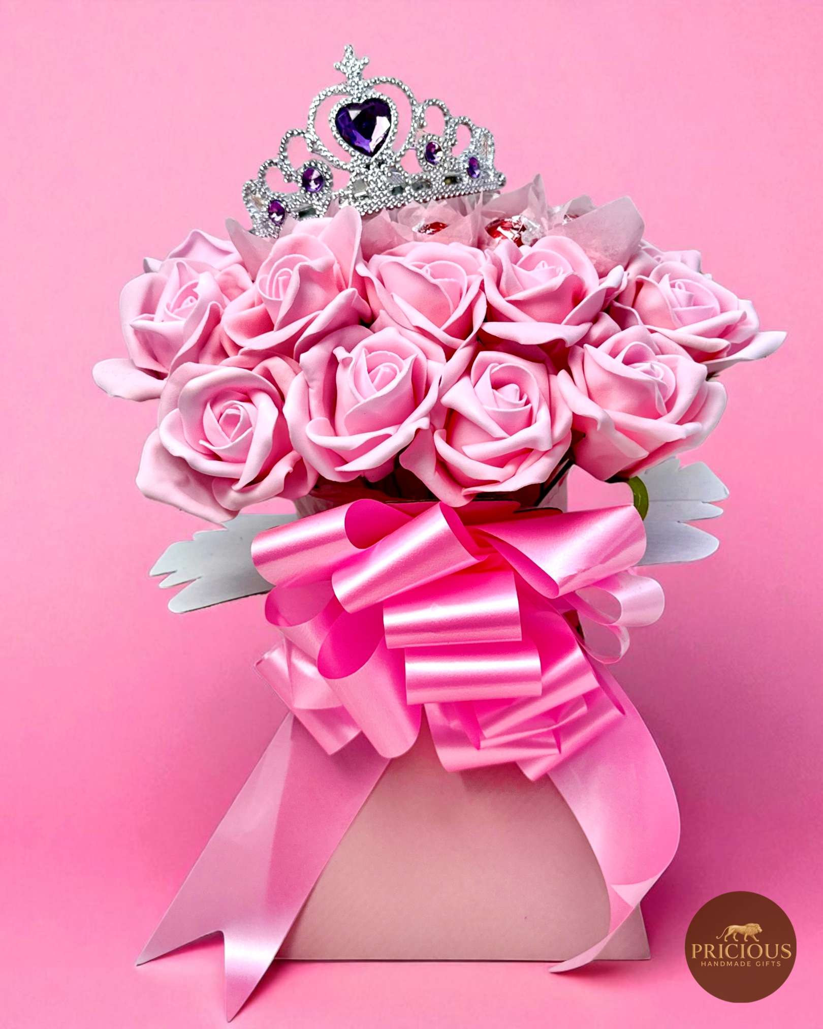 Lindor princess tiara rose chocolate gift bouquet in pink