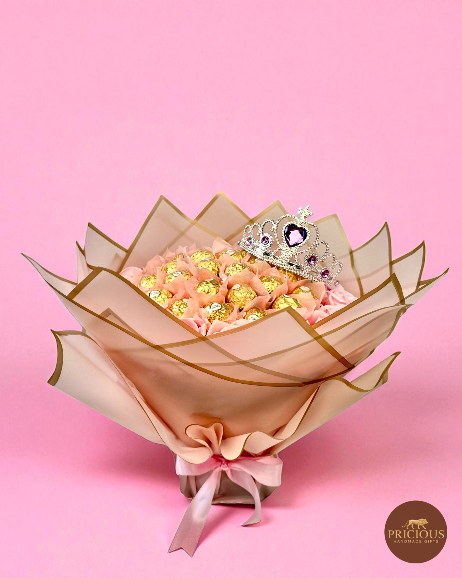 Ferrero Rocher princess tiara chocolate gift bouquet in blush pink & gold