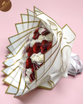Luxury red glitter and white foam rose bouquet in white and gold wrap