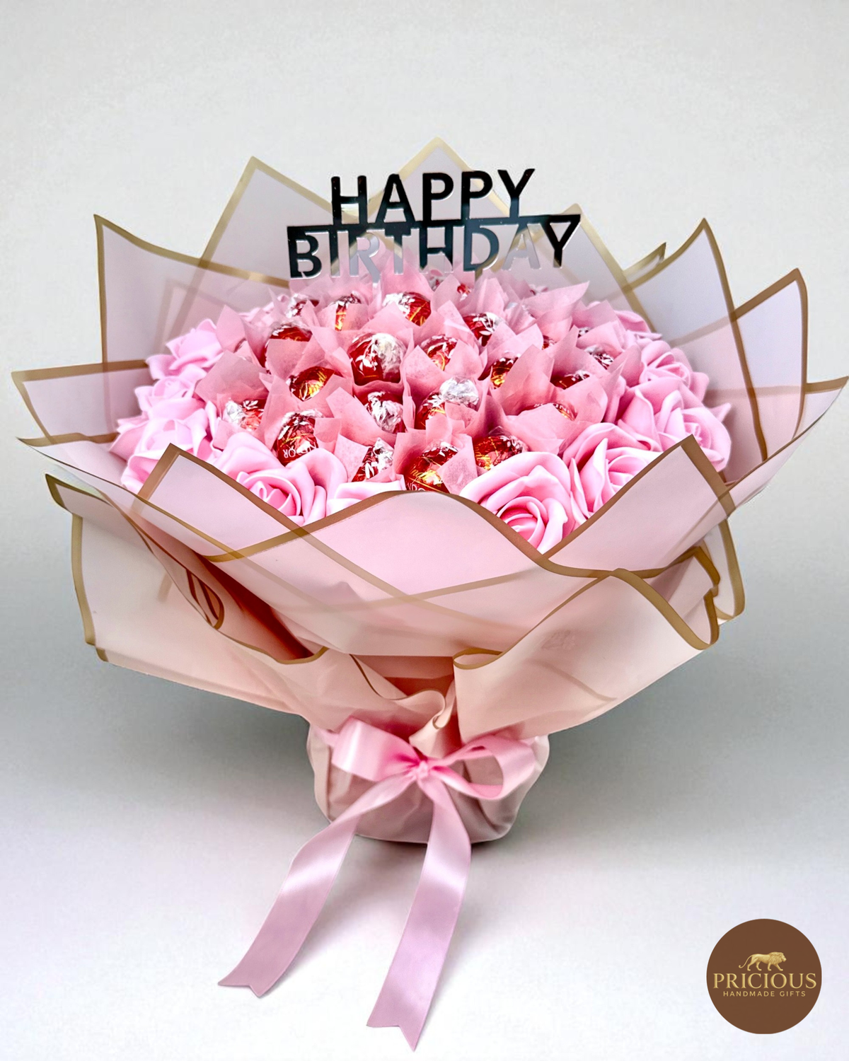 Lindor roses birthday chocolate gift bouquet in blush pink