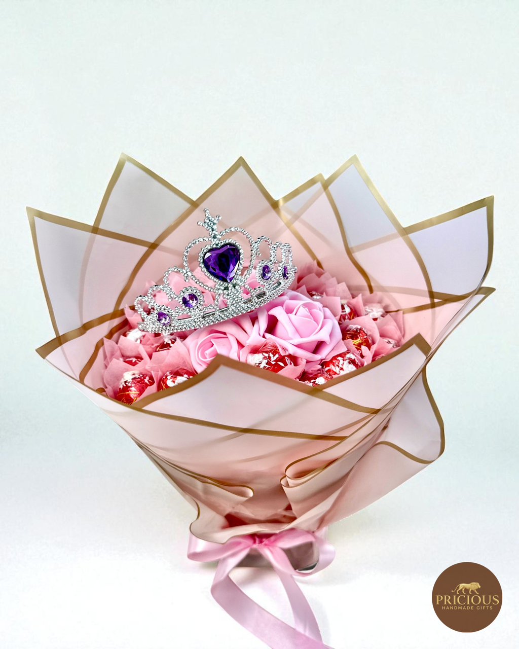 Lindt princess tiara chocolate & rose bouquet in blush pink