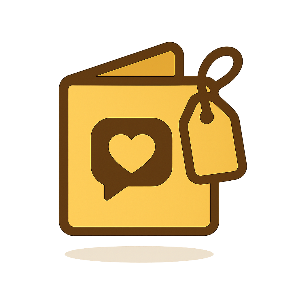 Yellow card with a heart symbol and a tag on a white background
