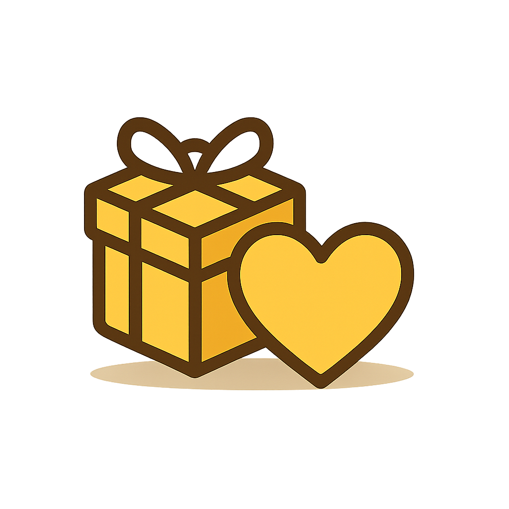Yellow gift box with a heart next to it on a white background