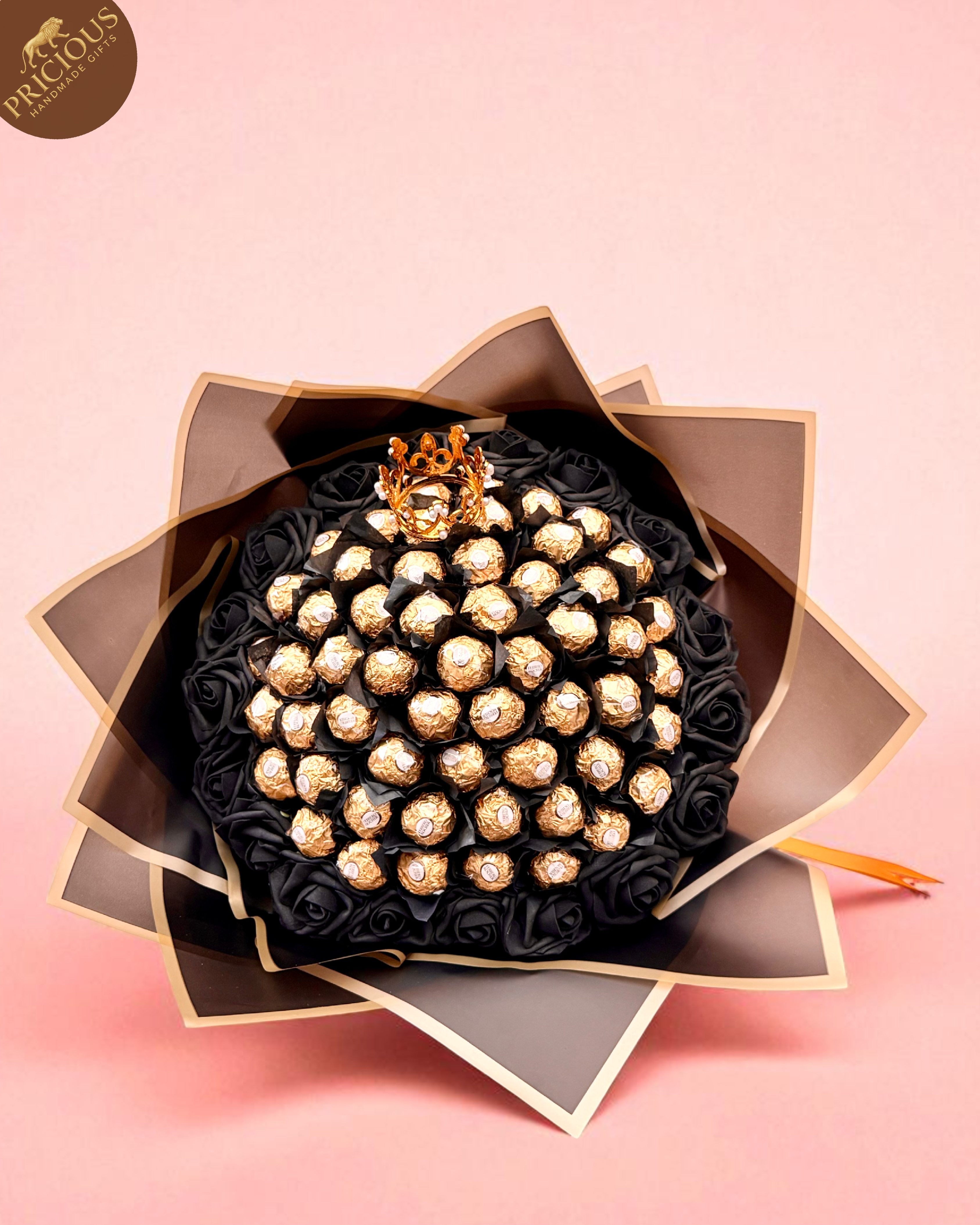 Luxury black rose chocolate bouquet, handmade in the UK, gift-wrapped with satin ribbon.