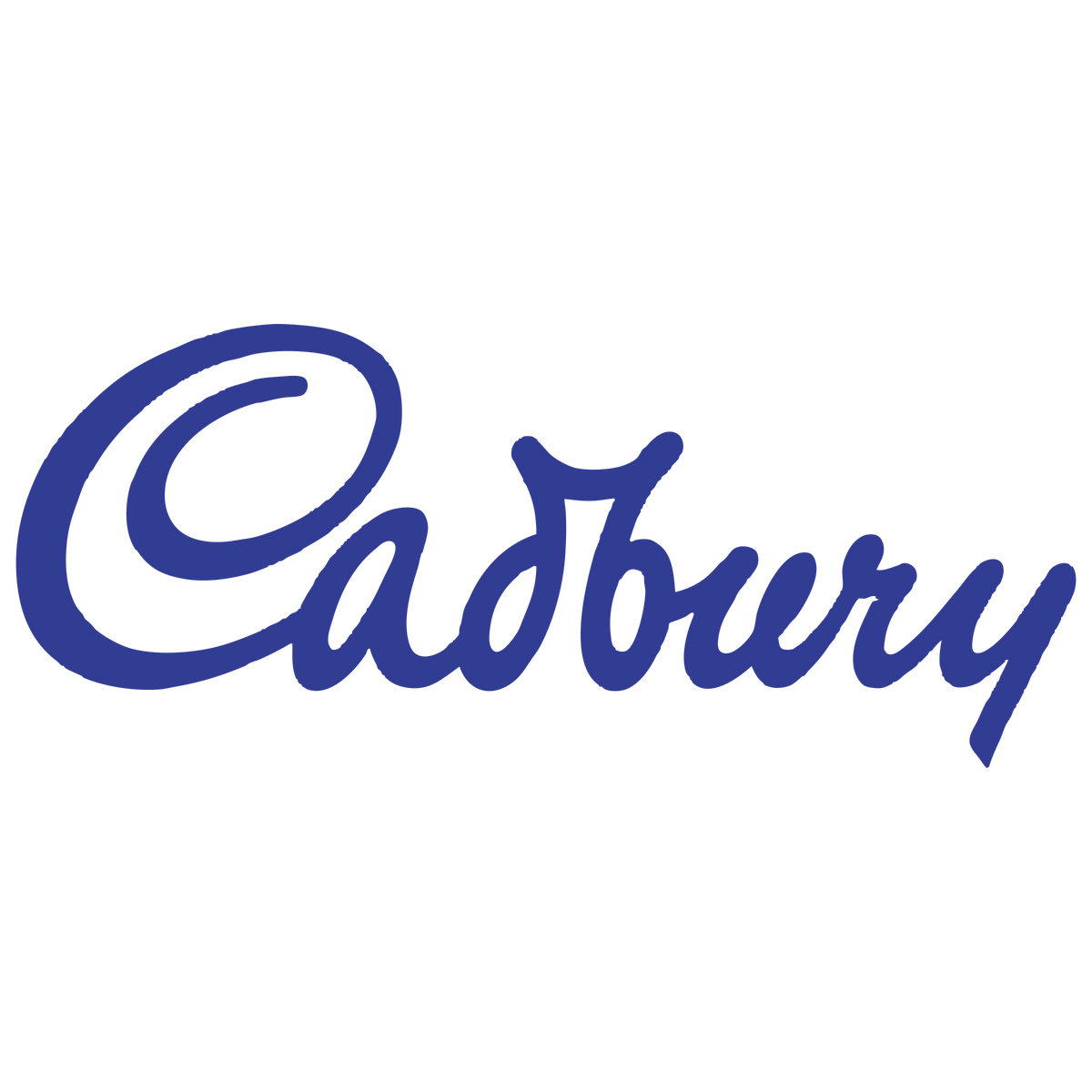 Cadbury logo in blue on a white background