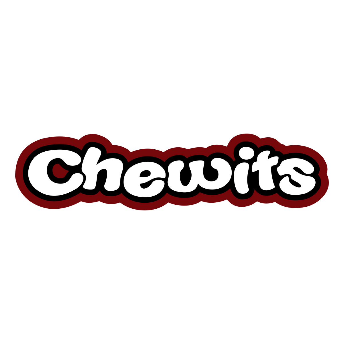 Chewits logo with red border and white text on a white background