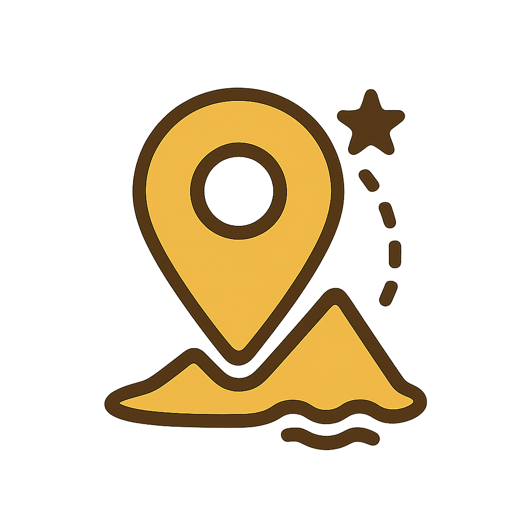 Map pin icon with a star and sand dune on a white background