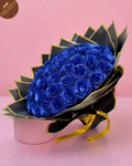 Royal blue glitter rose bouquet, premium black wrap with gold trim, Pricious Handmade Gifts