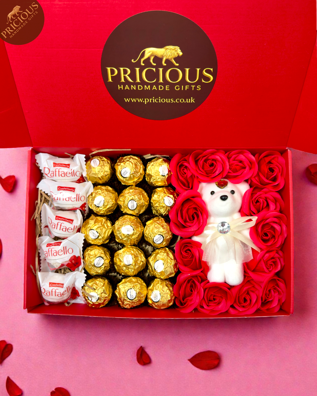 Premium red letterbox gift box with chocolates and rose keepsake