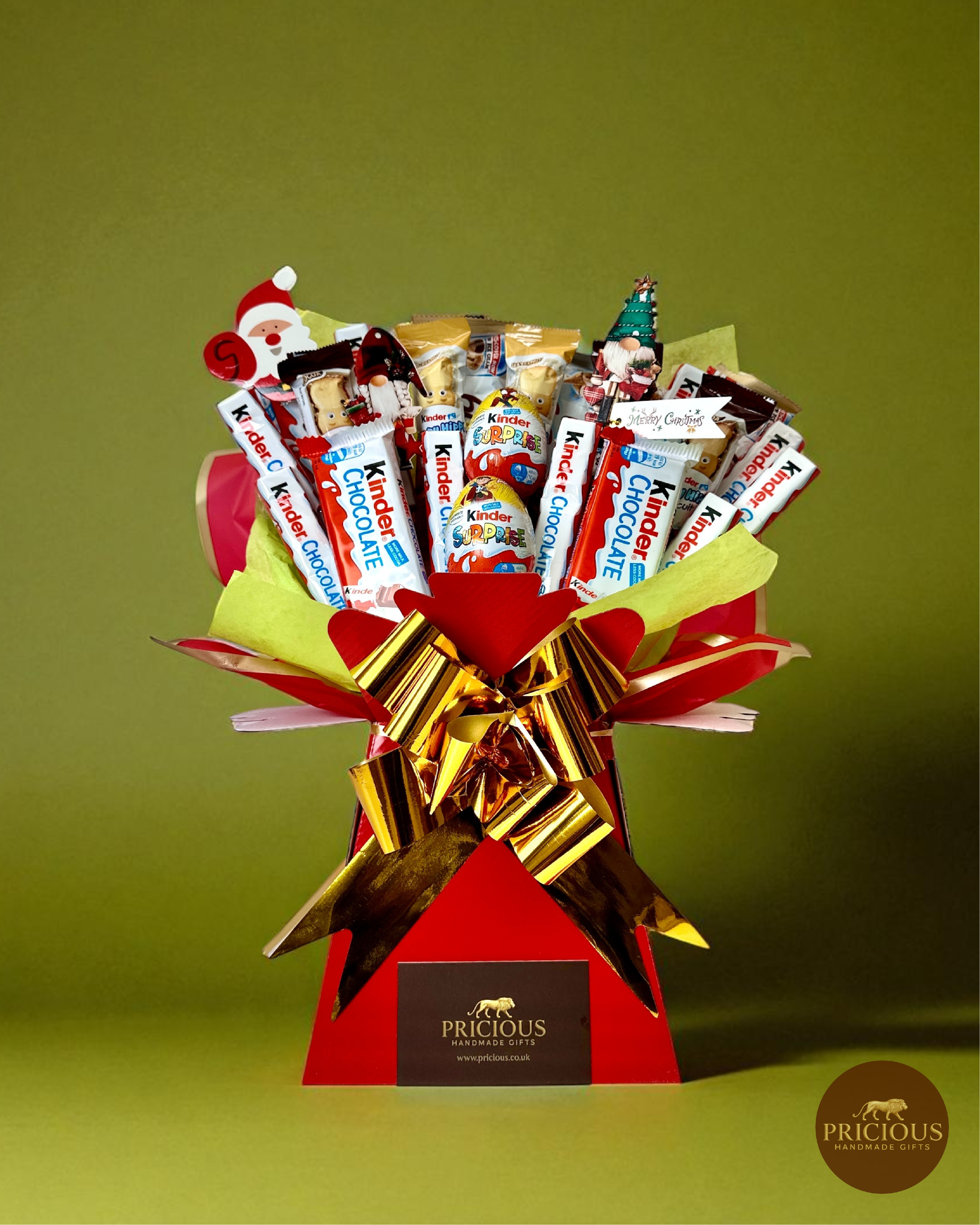 Front view Kinder festive chocolate bouquet (red & gold)
