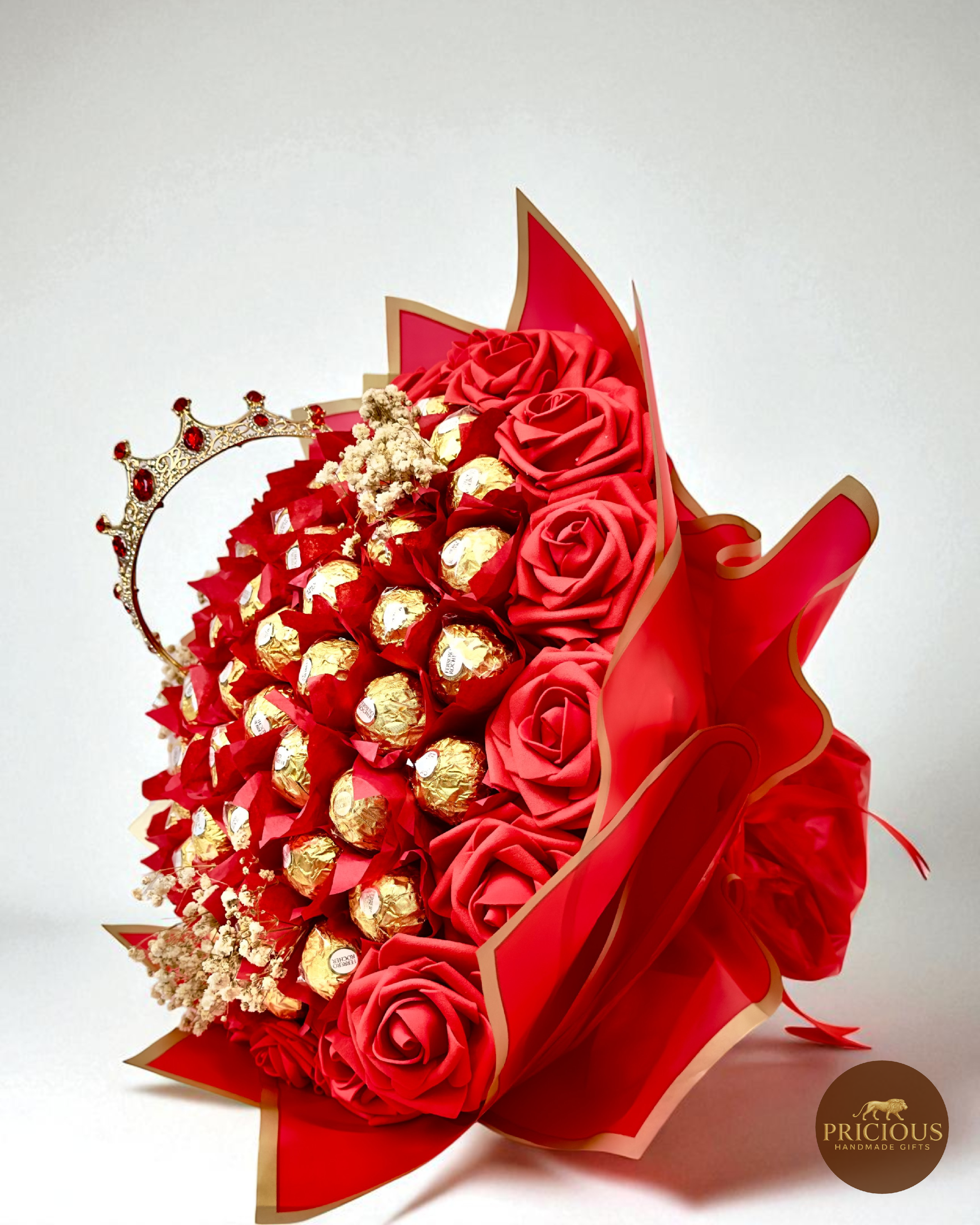 Ferrero Rocher red rose queen’s crown chocolate bouquet (red & gold)