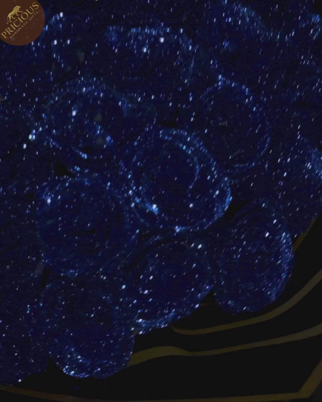 Top view blue glitter roses bouquet with tiara crown – luxury keepsake gift UK